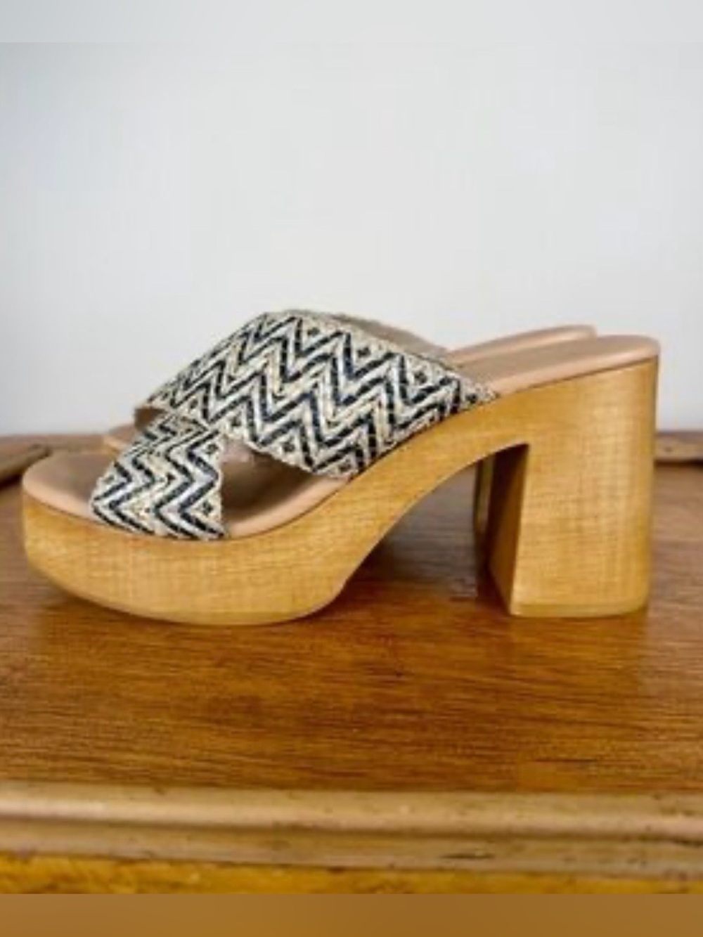 Avellini Woven Platform Slide Sandals in Natural Black - Women